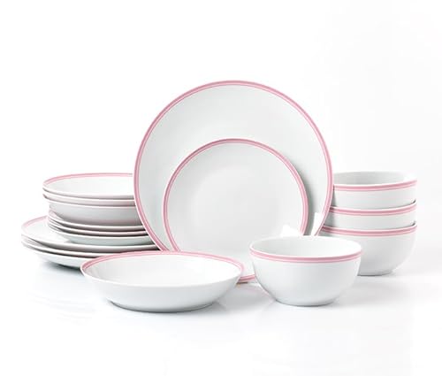 Waterside - 16 Piece St Ives Stripe Dinner Set - Pink