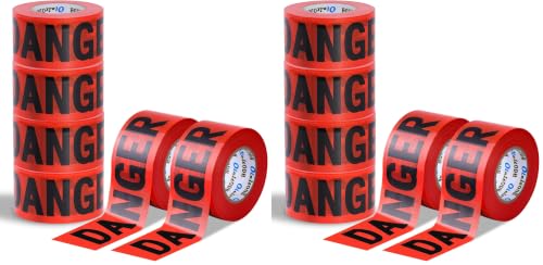 Oleitodh Red Danger Tape 12 Pack, 3 inch x 1000 feet Halloween Decorations Red with a Bold Black Print for High Visibility, Strongest Tape, Weatherproof Resistant Tear Resistant Design