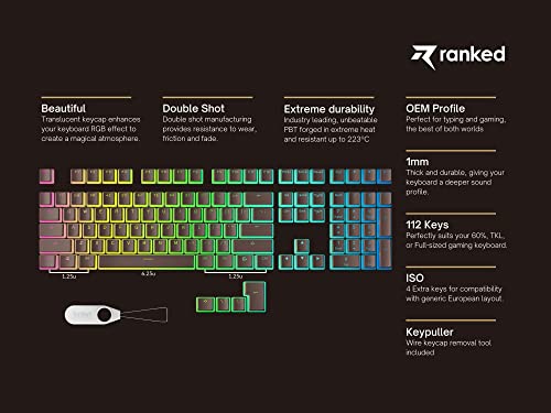 Image of Ranked Pudding PBT Keycaps | 112 Double Shot Translucent ANSI US & ISO Layout | OEM Profile for RGB Mechanical Gaming Keyboard (Coffee Quartz)