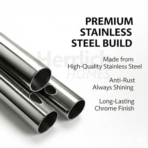 Image of Herrlich Homes Stainless Steel Curtain Rod | Silver & Chrome Finish | Anti-Rust | Sturdy & Durable | Multipurpose | SS Pipes for Door, Window, Shower, Home and Office | 72 Inches | 6 feet, 3 Pipes