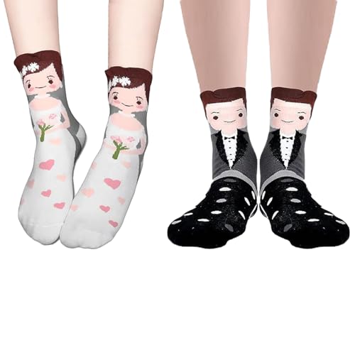 2 Paires Cadeau Mariage de Couple Anniversaire Chaussettes,Chaussette Personnalisé an Cadeaux Idée Noce Idee Homme Bride en Hommes Invites Prie Laine Socks Coton,pour Jeune Mariés Temoin