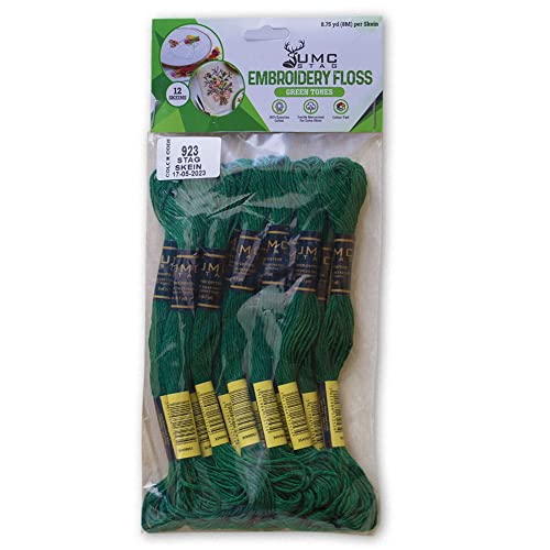 Image of Pack of 12 Premium Embroidery Thread | 100% Egyptian Cotton Premium Skeins | Cross Stitch Embroidery Floss | Oeko TEX Certified Stranded Cotton | Ideal for Arts & Crafts (Emerald Green 923)