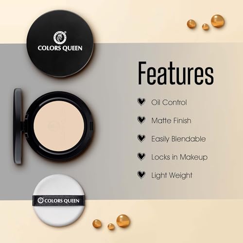 Image of Colors Queen Luminous Silk Compact Powder with Argan Oil - 10g | Oil Control, Matte Finish & Lightweight Formula | Long Lasting Compact Powder for Face Makeup (White Ivory)