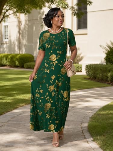 Image of SUZONANA Plus Size Dresses for Women Summer Casual Maxi Dress Short Sleeve Loose Vacation Dress