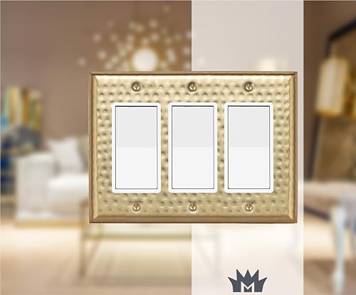 Monarch Abode Rocker Light Switch Cover Plate – 3-Gang Brushed Gold Decorator Wall Plates, Hand Hammered Decorative Outlet Covers Wall Plates for Receptacle, GFCI Electric Outlet Cover, Pack of 1 by Monarch Abode - Image 2