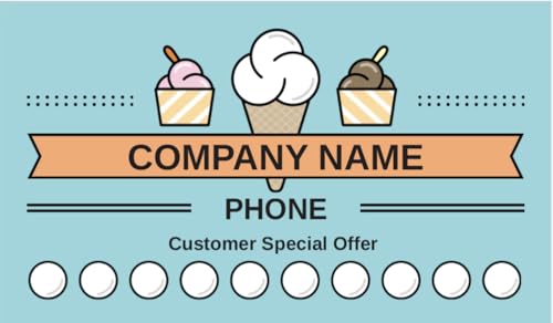 Customize YOUR COMPANY Ice Cream Shop Loyalty Punch Business Cards Personalized with your business info (100)