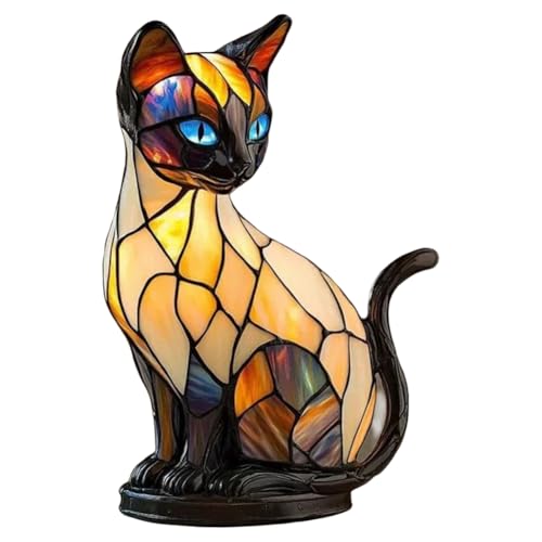 Uxsjakjsd Lampe de Chevet en Forme de Chat en Verre Teinté, Luminaire Décoratif D'Intérieur,...