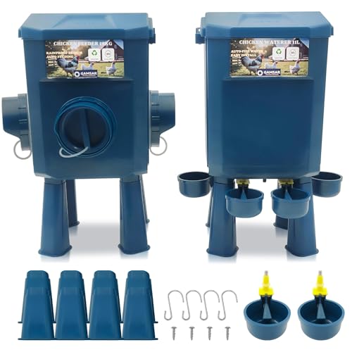 Les mangeoires d'extérieur 5 Kit Mangeoire et Abreuvoir Poules 12KG/11L Anti-Nuisibles Valve Automatique Anti-Cyanobactéries, Ideal Microfermes et Élevages Amateurs, Autonomie Longue Durée, Réduit Rechargement, Matériaux Durables
