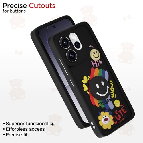 Image of Pikkme Back Cover for Oppo Reno 15 Pro Mini 5G | Soft Silicone| Cute Rainbow Smile & 3D Cartoon Flower Design | Shockproof Raised Camera Protection Bumper Case (Black)