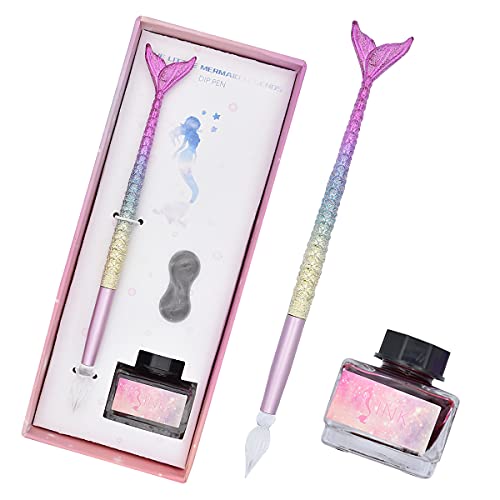 SIPLIV Juego de tinta de cristal de sirena para caligrafía, para arte, escritura, firmas, adornos de escritorio de oficina, mate Cover