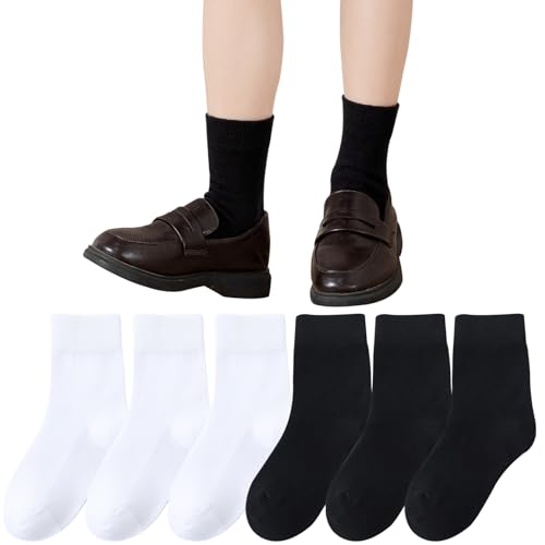 Mini Angel Boys Girls Crew Socks - Seamless Cotton Kids School and Dress Socks - 6 Pairs
