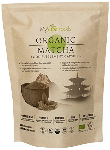 Matcha Green Tea Capsules | Organic | 1200mg per Serving | 120 Capsules | Natural Energy Supplement & Ergogenic Aid | MySuperfoods