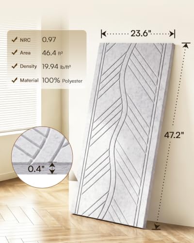 Image of SODOCT 6 Pack Large Acoustic Panels, 47.2 inch X 23.6 inch X 0.4 inch Sound Proof Panels for Walls, Wall Paneles Decorativos Para Pared for Home Studio & Office, Gray