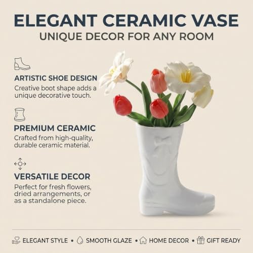 Vase a fleurs en forme botte ceramique blanche haute qualite