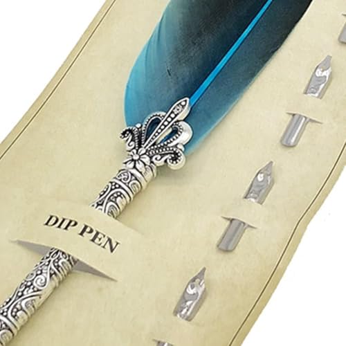Prescent Feather Calligraphy Ink Pen with 5 Nibs, Dark Blue - Image 2