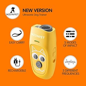   nzonpet-Anti-Barking-Device-Ultrasonic-3-in-1-Dog-Barking-Deterrent-Devices-3-Frequency-Dog-Training-and-Bark-Control-164Ft-Range-Rechargeable-with-LED-Light-and-Wrist-Strap-Yellow