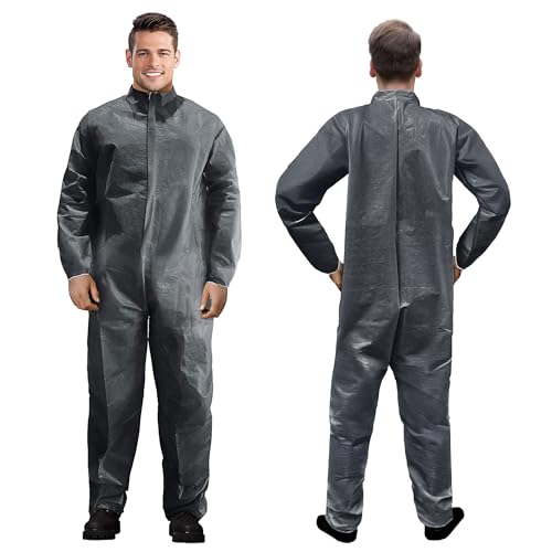 AMZ Medical Supply Gray Disposable Coveralls for Men and Women, X-Large. Pack of 5 Polypropylene Paint Suit 50 GSM. Painters Suit Disposable. Hazmat Costume with Front Zipper and Elastic Wrists