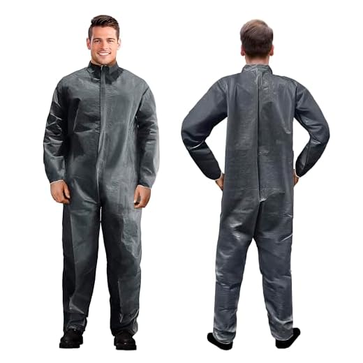 AMZ Medical Supply Disposable Polypropylene Coveralls, X-Large, Gray, 50 Pack, 50 GSM Nonwoven Paint Suit with Zipper Front and Elastic Wrists, Latex Free, Low Lint