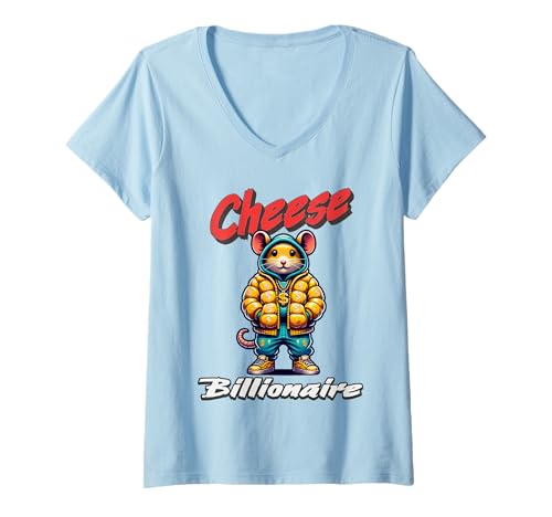 Donna Formaggio fresco miliardario roditore Rap stile topo ratto gangster Maglietta con Collo a V