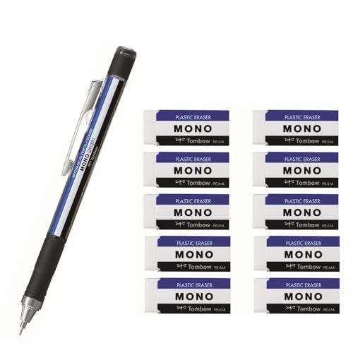 【セット買い】トンボ鉛筆 シャープペン MONO モノグラフ ラバーグリップ付 モノカラー DPA-141A & 鉛筆 消しゴム MONO モノPE01 10個 JCA-061
