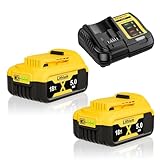 2x 5.0Ah Batteries and 4A Charger Replacement for Dewalt 18V Battery DCB184 DCB200 DCB180 DCB182 DCB101 DCB107 DCB112 DCB105 DCB115 DCB203 Applicable to Cordless Power Tools Battery with LED Indicator - Image 1