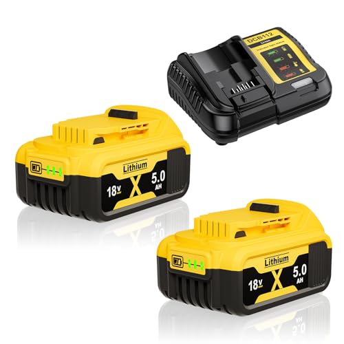 2x 5.0Ah Batteries and 4A Charger Replacement for Dewalt 18V Battery DCB184 DCB200 DCB180 DCB182 DCB101 DCB107 DCB112 DCB105 DCB115 DCB203 Applicable to Cordless Power Tools Battery with LED Indicator