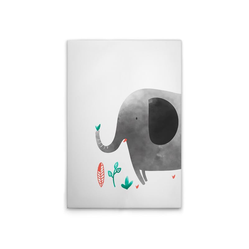 Tableau mural pour chambre d'enfant motif éléphant aquarelle déco blanc gris