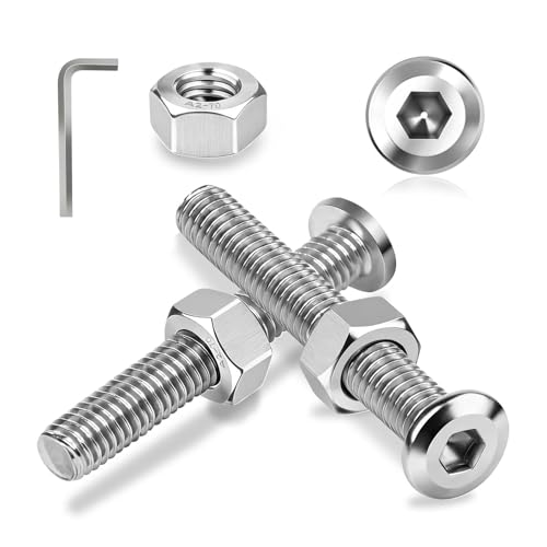 Image of Ezitruz M6 Bolts 304 Stainless Steel 20 Sets M6x80 mm Flat Head Hex Socket Cap Screws Bolt and Nuts Fully Threaded Machine Screw Allen Hex Drive Silver for Home Furniture
