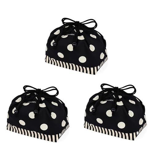 COLORFUL CANDY STYLE decor PolkaDot 巾着 中 マチ有りお弁当袋 polka dot large(twill・black)xnarrow stripe(twill・black) 3枚セット 女の子 かわいい 子供用 中 マ
