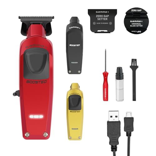 GAMMA+ Boosted Trimmer Professioneller Herren-Haarschneider Bartschneider mit Drehmotor 8.000 U/min 120 Minuten kabellose Laufzeit verstellbare Klinge 0 Gap 3 Abdeckungen