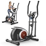 Crosstrainer für Zuhause, 16 Widerstandsstufen Ellipsentrainer mit Bluetooth APP-Connect und LCD-Display, Pulsmessung, Heimfitness Elliptical Stepper (Schwarz, Bluetooth Monitor)