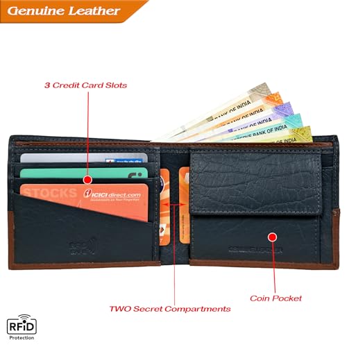 Bilfold Wallets For Men With 2 Hidden Compartment | Credit Card Wallet | Leather Wallet For Men | RFID Men's Wallet | With Coin Pocket (Brown)3