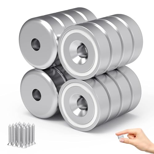 Delaga Magnete Stark mit Loch, Magnete Rund 12 KG Kraft 20mm, Magnet mit Schrauben, Topfmagnet 12 Stück