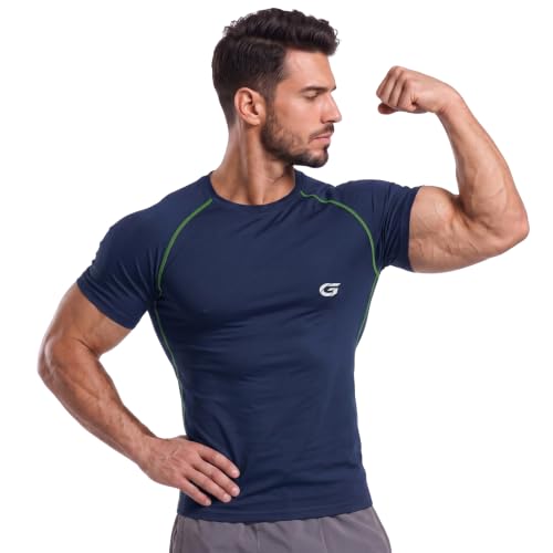 Image of GYMIFIC Men's Compression T-Shirt | Half Sleeve Gym Workout T Shirt for man | Round Neck Quick Dry Stretch Athletic Sports Tee