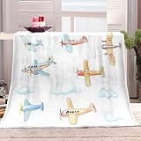 Kuscheldecke Flauschig 100x150 cm Weiche Warme Decke Cartoon-Aquarell-Flugzeug Microfaser Tagesdecke Fleecedecke als Decke Sofa, Wohndecke oder Couchdecke überwurf