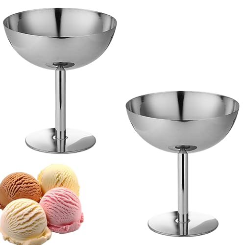 2 Pièces Bol Dessert Métal Qualité Alimentaire, Tasses Crème Glacée Acier Inoxydable, Tasses En Métal Pour Crème Glacée, Coupe à Glace Contenants,...