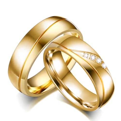 Two-tone gold and silver couple rings with diamonds
