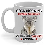 Personalized Name Grey Koala Bear Coffee Mug 11oz White - Funny Good Morning Human Servant Ceramic Cup - Custom Gifts for Koala Lovers