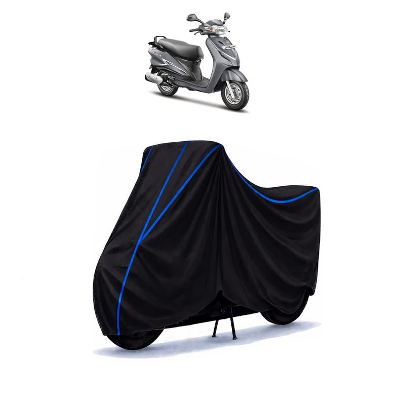 Image of Scooty Cover Water Resistant for Duet 125 CC | Universal Scooter & Bike Cover | Heavy Duty UV Dust, Rain & Scratch Protection | Elastic Fit All Weather Indoor Outdoor | Black with Blue Piping