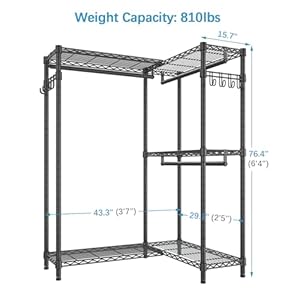 VIPEK L4 Garment Rack L Shaped Clothes Rack for Corner Freestanding Portable Wardrobe Closet Heavy Duty Clothing Rack with 3 Hanging Rods 2 Side Hooks 433Lx291Wx764H Max Load 810LBS Black