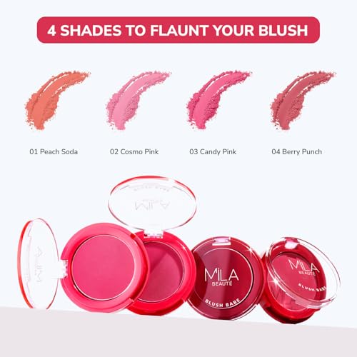 Image of MILA BEAUTE Blush Babe Powder Blush | Matte Finish Long-Lasting Pigment | Easy to Blend | Non-Drying With Rosehip Oil, Jojoba Oil and Vitamin E | Shade (Peach Soda, 5g)