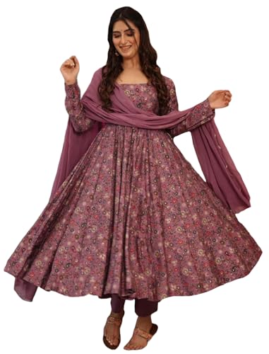 Image of ANNI Designer Women's Cotton Blend Anarkali Kurti Plazzo Dupatta Set | Kurta Sets for Women | Ethnic Suit Set | Anarkali Kurta Set with Dupatta Dress | Cotton Kurti for Women