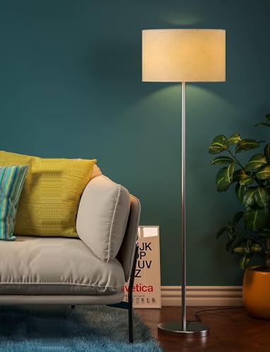 Image of ILLUMINE Furniture Silver Floor Lamp Standing Modern Lamp Shade for Living Room Corner, Home, Hotel, Office 12 Inches, 4Ft Height (Silver Beige)