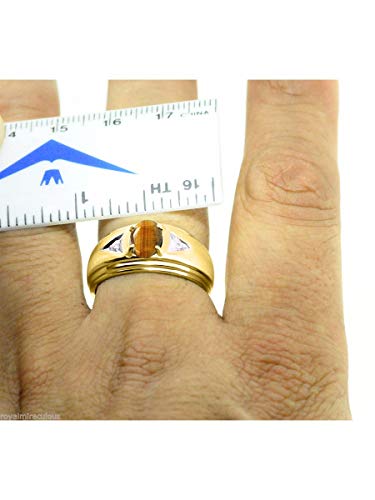 Rylos Men's Rings Classic Design 8X6MM Oval Gemstone & Sparkling Diamond Ring - Color Stone Birthstone Rings for Men, Yellow Gold Plated Silver Rings in Sizes 8-13.4