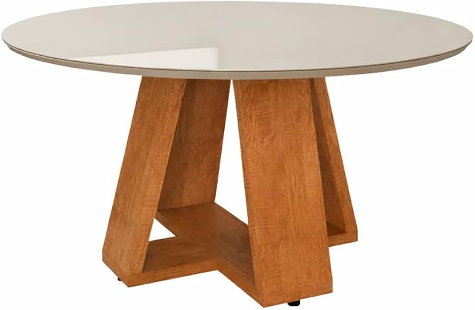 Mesa de Jantar Redonda 6 Lugares em MDF Amadeirado Design Moderno e Elegante para Sala de Jantar (Offwhite)