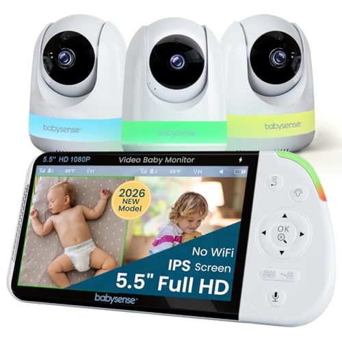 Babysense PRO 5.5" Baby Monitor, Full HD Split Screen + 3 Cameras, No WiFi