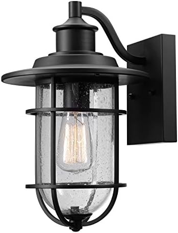 Globe Electric 44094 1-Light Outdoor/Indoor Wall Sconce, Black, Seeded Glass Shade, Outdoor Lighting Modern, Wall Lighting, Porch Light, Patio Décor, Outdoor Light Fixture, Weatherproof