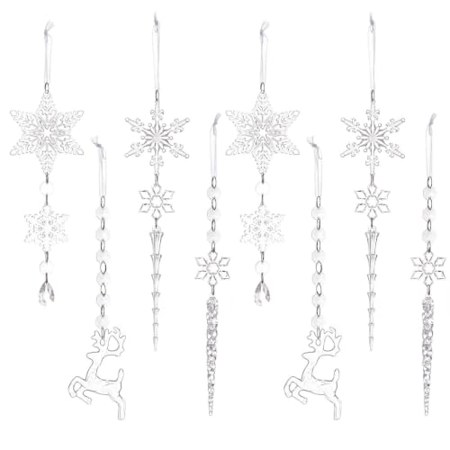 8pcs Acrylic Clear Deer Snowflakes Icicle Pendant Christmas Ornaments | Immitation Crystal Decorative Hanging Ornaments for Xmas Tree Wall Door Window Christmas Decoration Party Holiday Decor - image 2