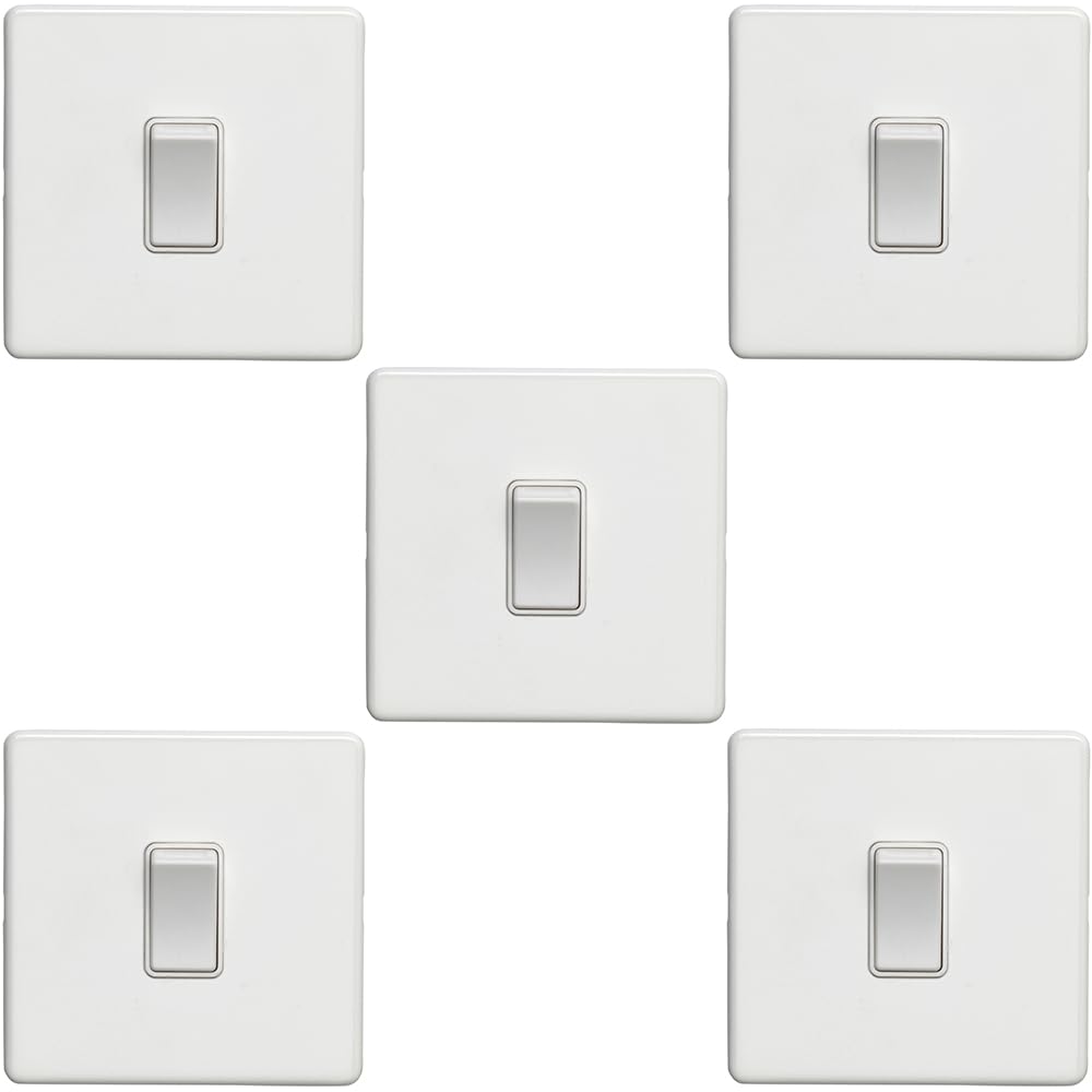 1-Gang-Lichtschalter, schraubenlos, matt, weiß, 2-Wege, 10 A, schmaler Wippschalter, dekorative Küche, Wohnzimmer, Schlafzimmer, 5 Stück