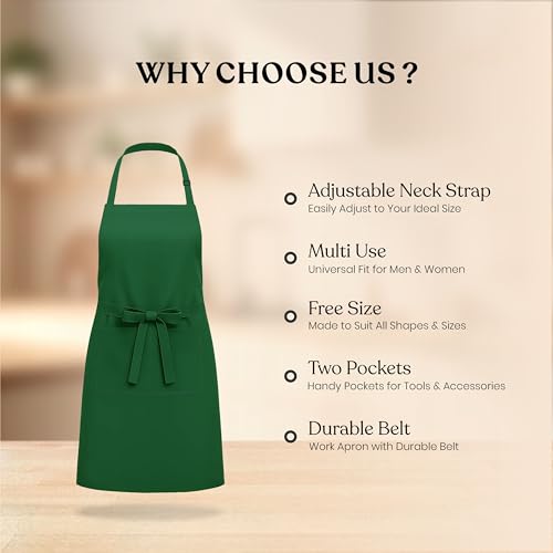 Image of CRASOME Kitchen Apron for Men & Women | Unisex Cooking Apron with 2 Front Pockets and Adjustable Straps | Apron for Chef, Hotel, Cafe, Restaurant, Gardening, Workshop